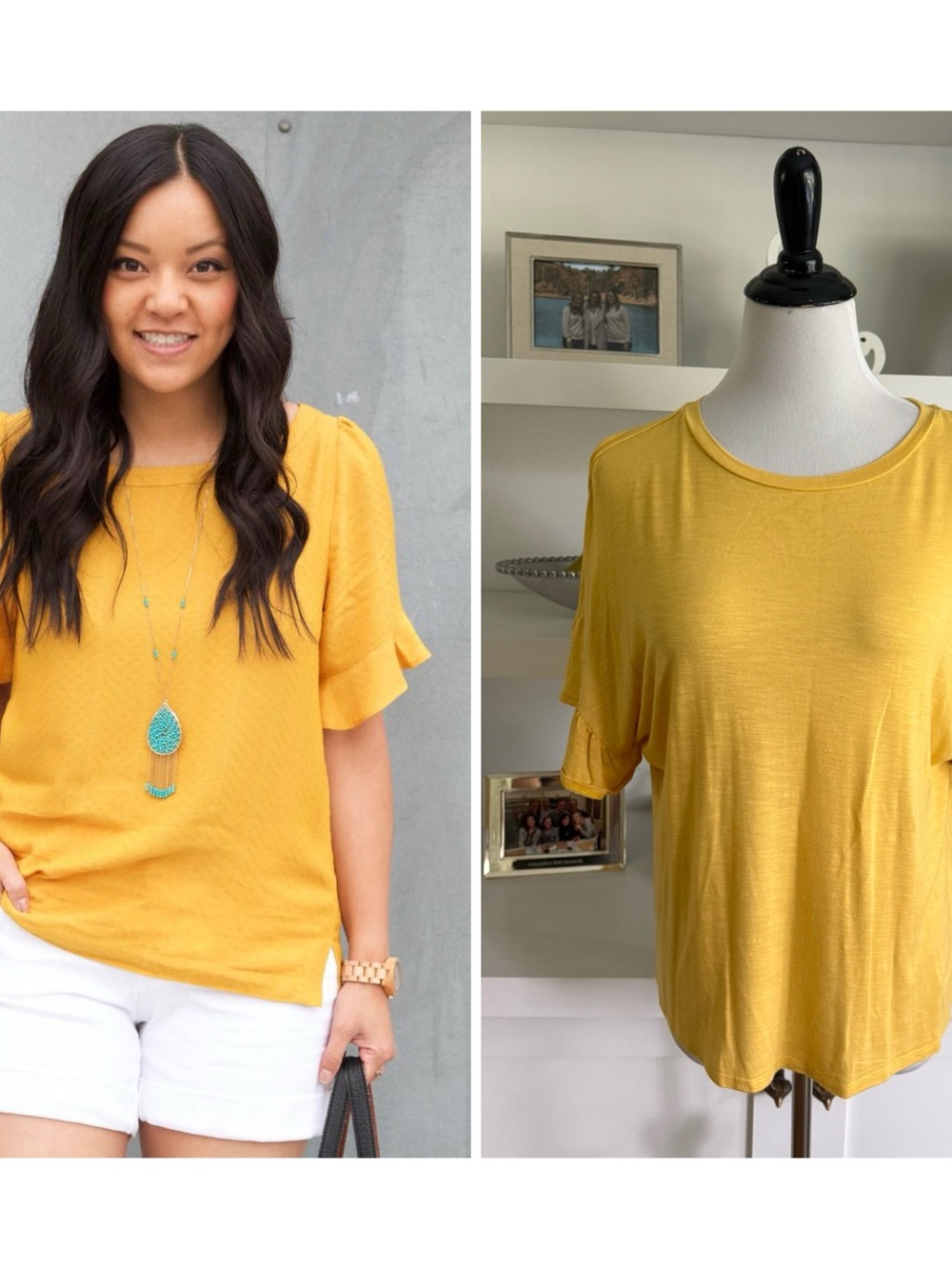 LuLaRoe Bright Mustard Flutter Sleeve Top - Picture 2 of 8